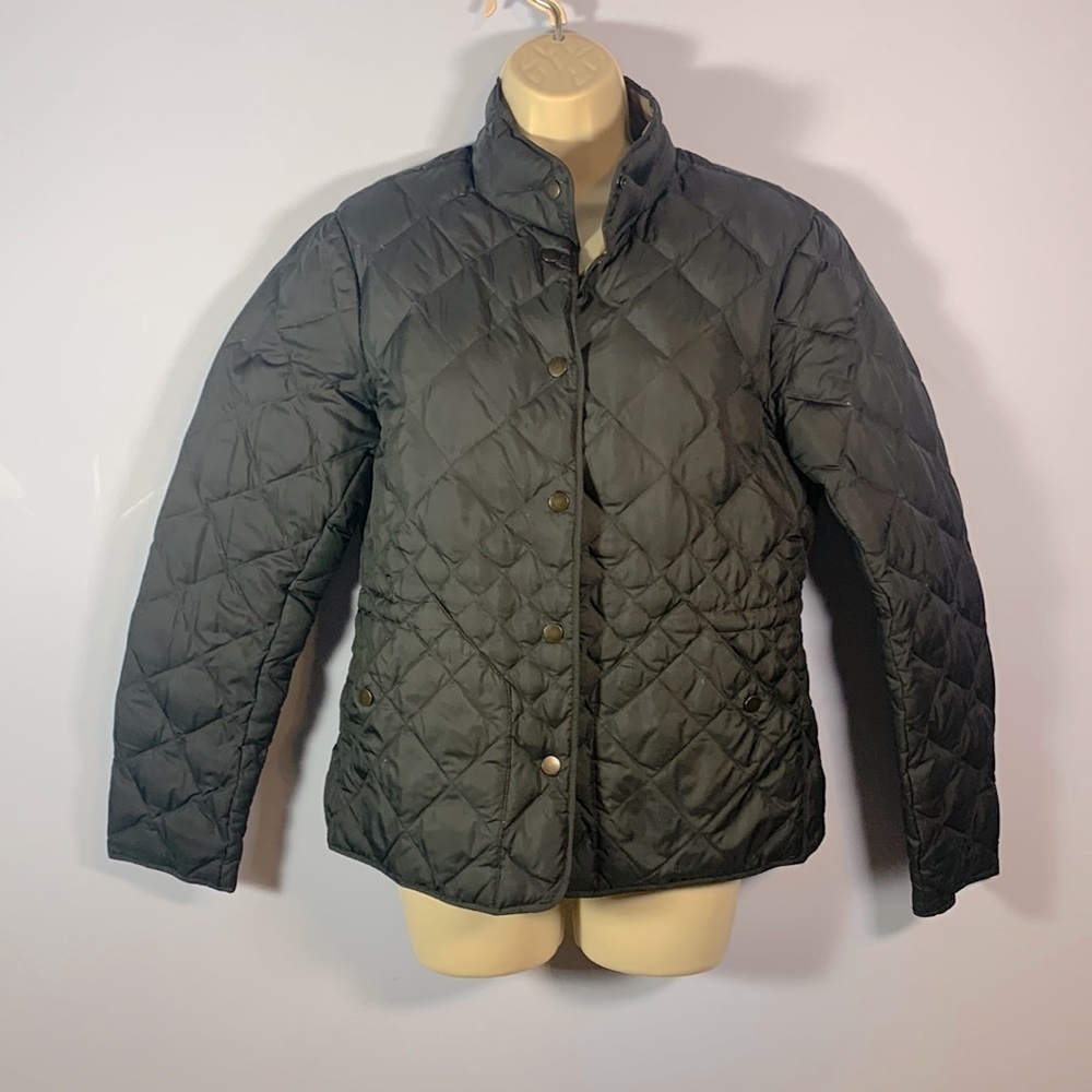 Eddie Bauer diamond quilted 550 goose down navy blue short coat size medium